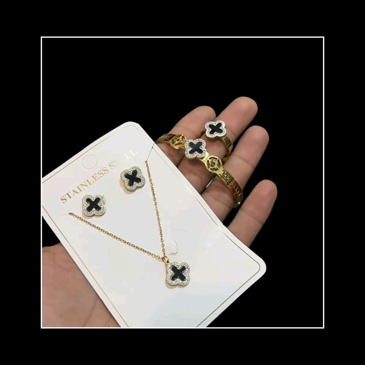 Luxe Clover Set (bracelet + pendant + studs)