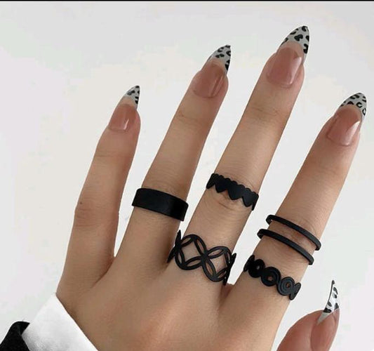 Black Midi Rings Adjustable (5 in 1)