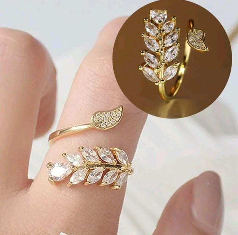 Double Leaf Wrap Ring Dainty Zircon Ring